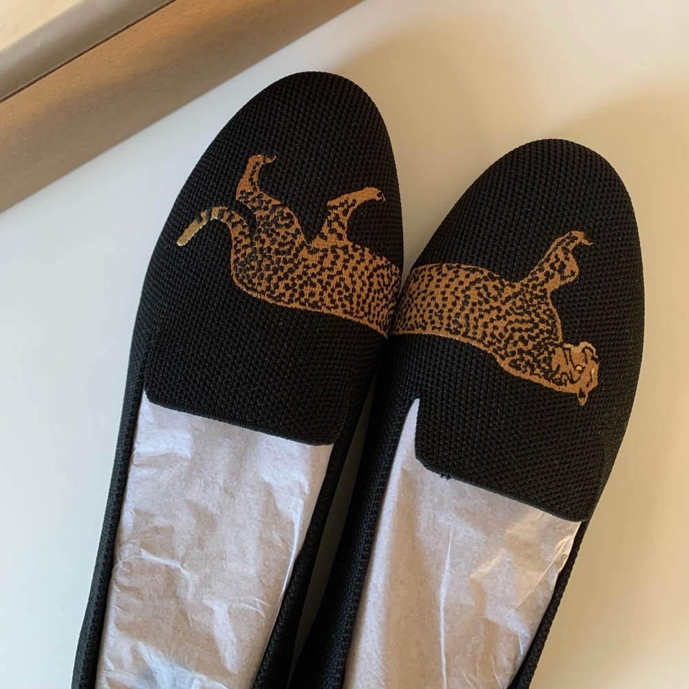 VIVAIA Round-Toe Embroidered Loafers (Audrey) Black Cheetah
